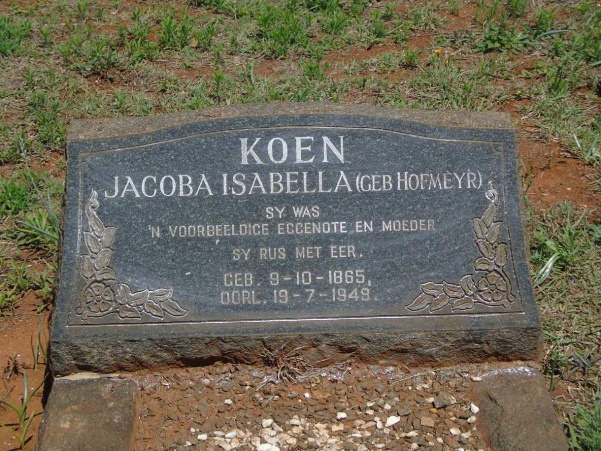 KOEN Jacoba Isabella nee HOFMEYR 1865-1949