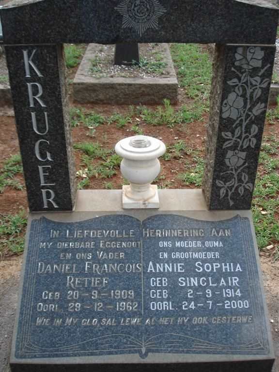 KRUGER Daniel Francois Retief 1909-1962 &amp; Annie Sophia SINCLAIR 1914-2000