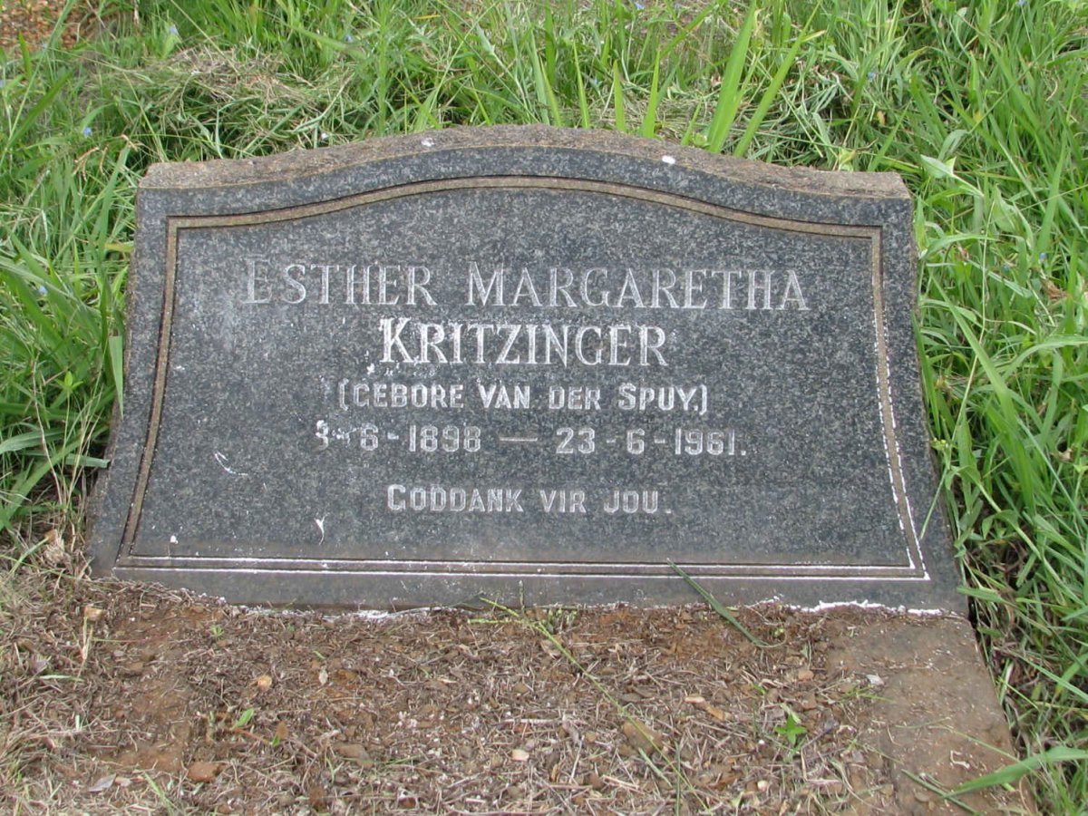 KRITZINGER Esther Margaretha nee VAN DER SPUY 1898-1961