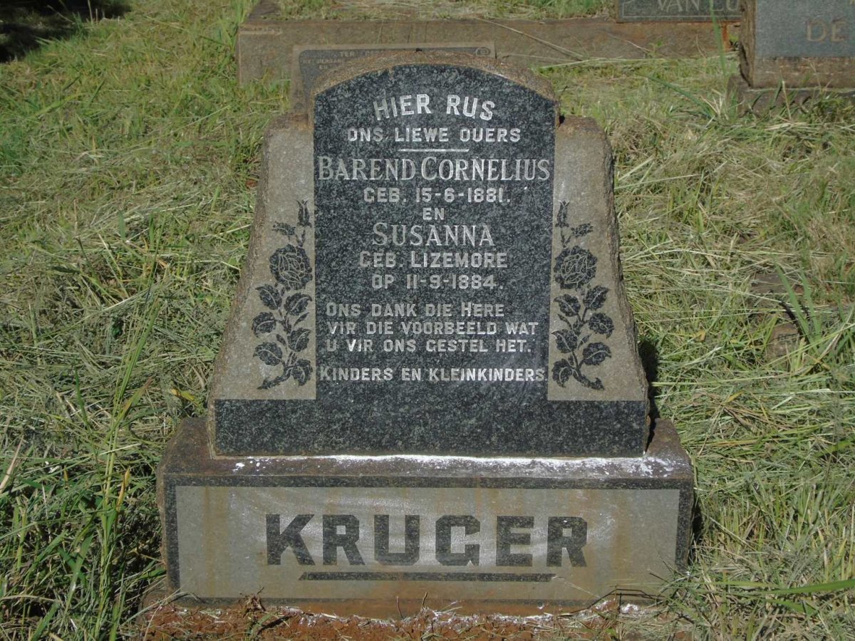 KRUGER Barend Cornelius 1881- & Susanna LIZMORE 1884-