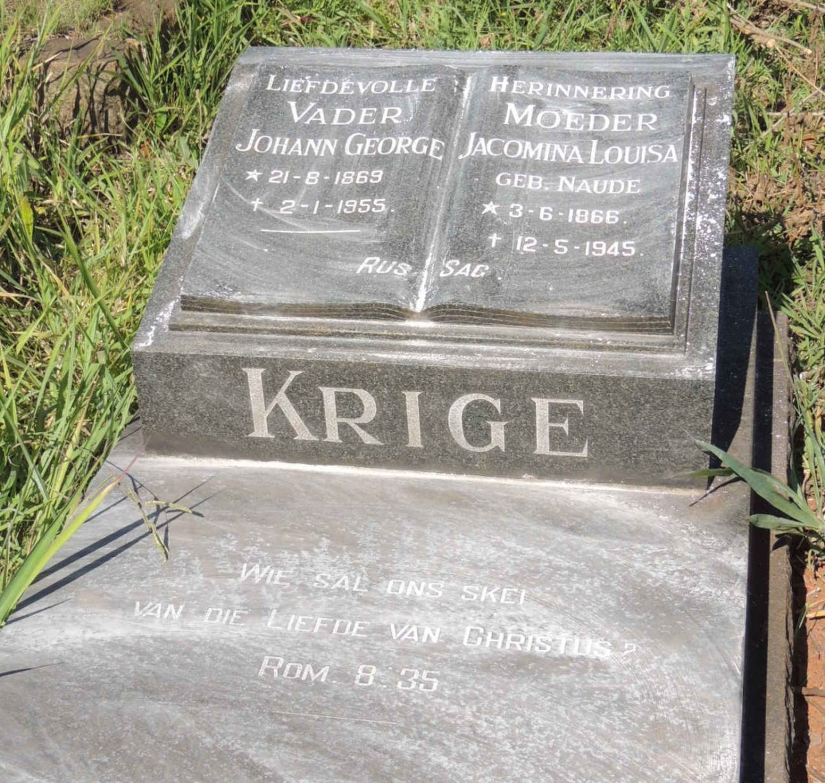 KRIGE Johann George 1869-1955 &amp; Jacomina Louisa NAUDE 1866-1945