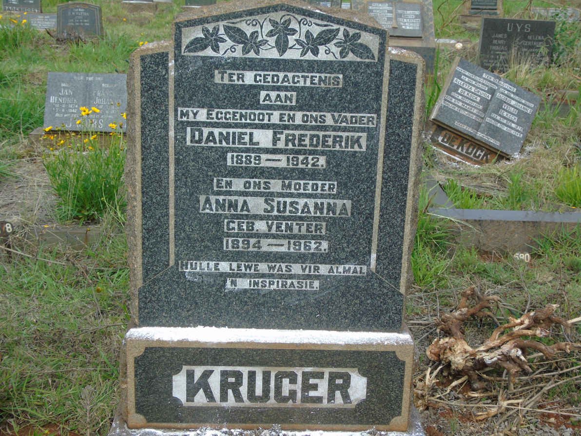 KRUGER Daniel Frederik 1889-1942 &amp; Anna Susanna VENTER 1894-1962