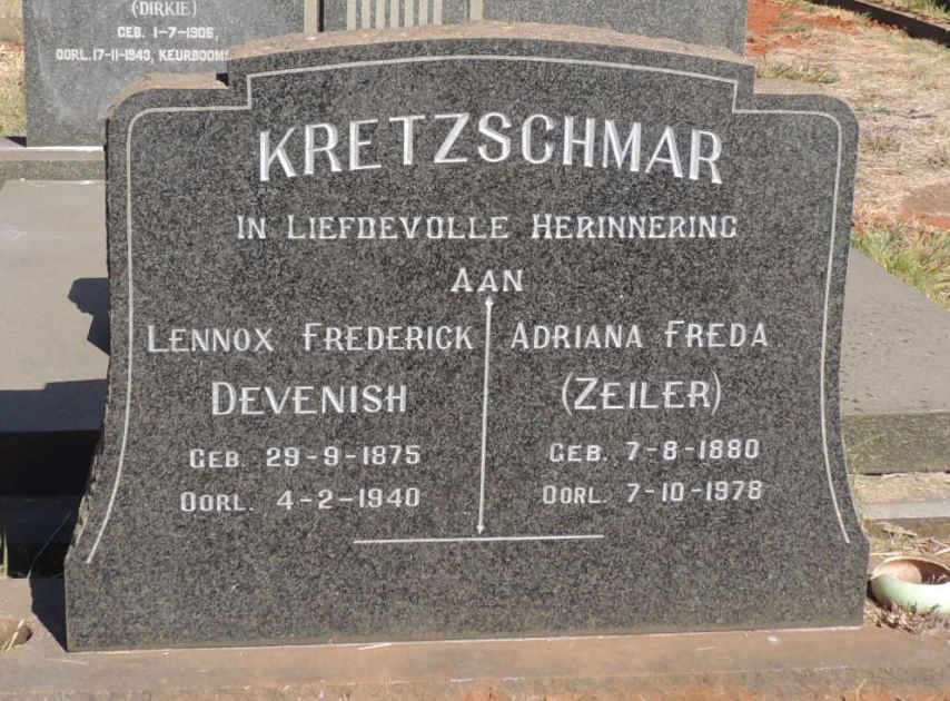 KRETZSCHMAR Lennox Frederick Devenish 1875-1940 &amp; Adriana Freda ZEILER 1880-1978