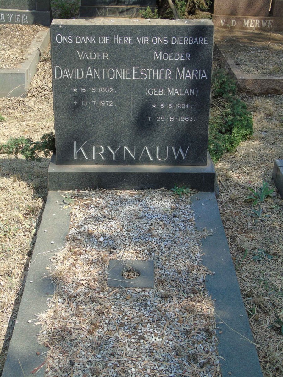 KRYNAUW David Antonie 1882-1972 &amp; Esther Maria MALAN 1894-1963