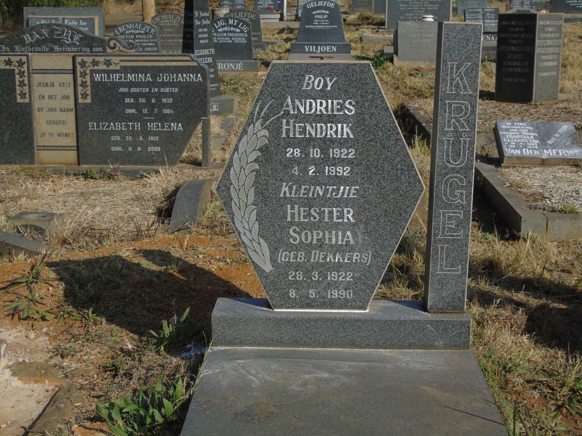 KRUGEL Andries Hendrik 1922-1992 &amp; Hester Sophia DEKKERS 1922-1990