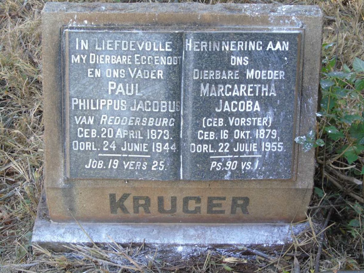 KRUGER Paul Philippus Jacobus 1873-1944 & Margaretha Jacoba VORSTER 1879-1955