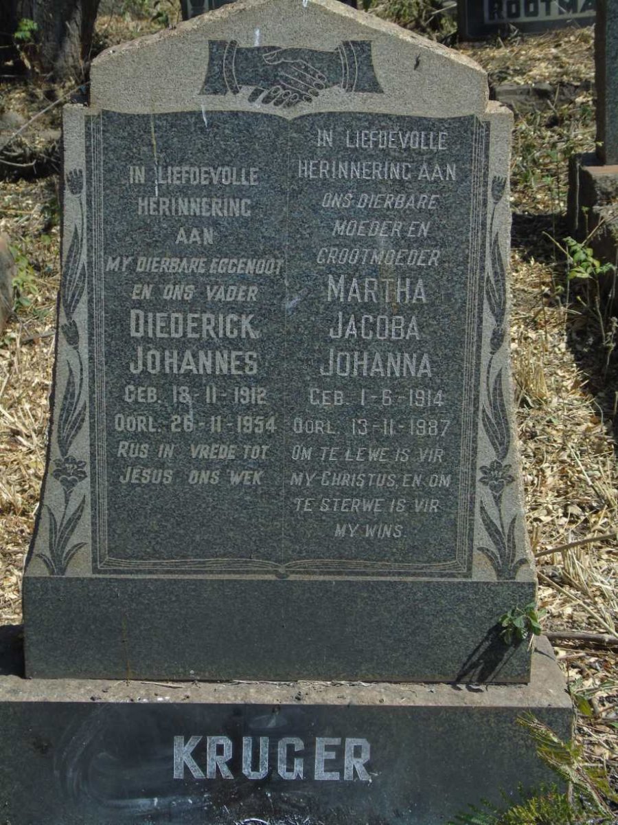 KRUGER Diederick Johannes 1912-1954 & Martha Jacoba Johanna 1914-1987