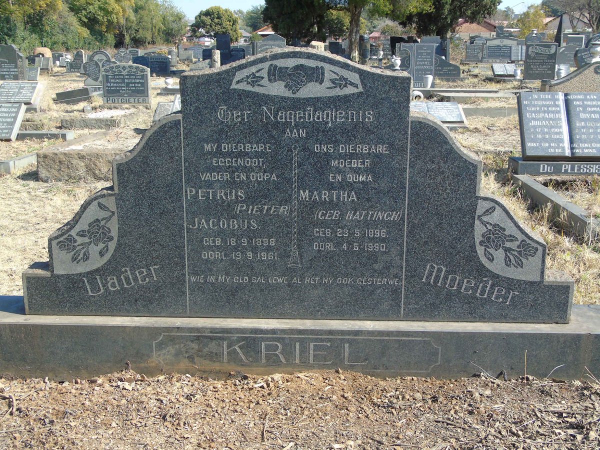 KRIEL Petrus Jacobus 1888-1961 &amp; Martha HATTINGH 1896-1990