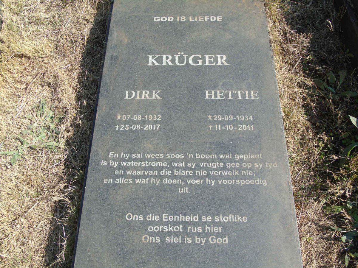 KRUGER Dirk 1932-2017 &amp; Hettie 1934-2011