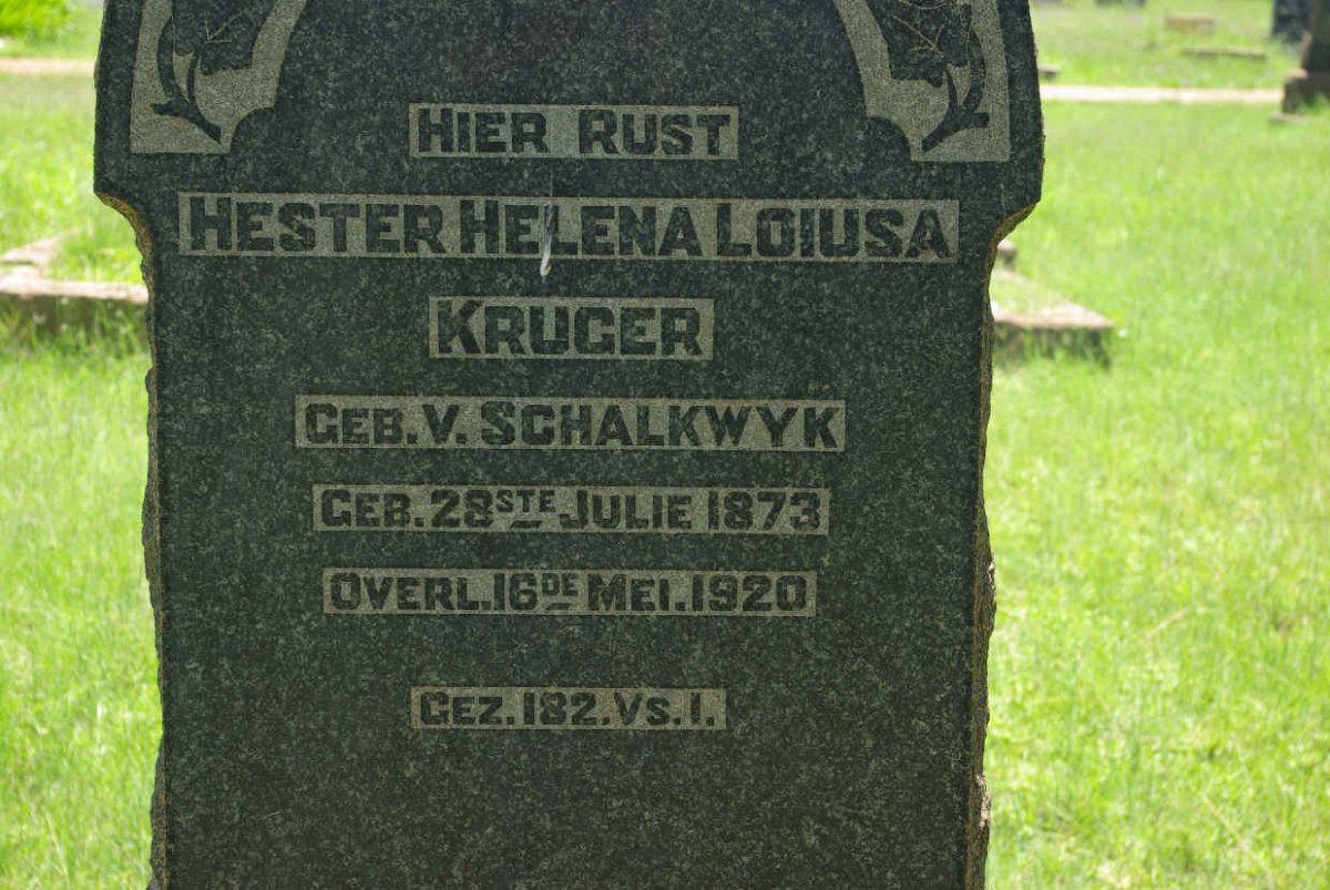 KRUGER Hester Helena Loiusa nee V. SCHALKWYK 1873-1920