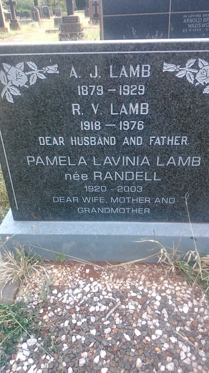 LAMB A.J. 1879-1929 :: LAMB R.V. 1918-1976 &amp; Pamela Lavinia RANDELL 1920-2003
