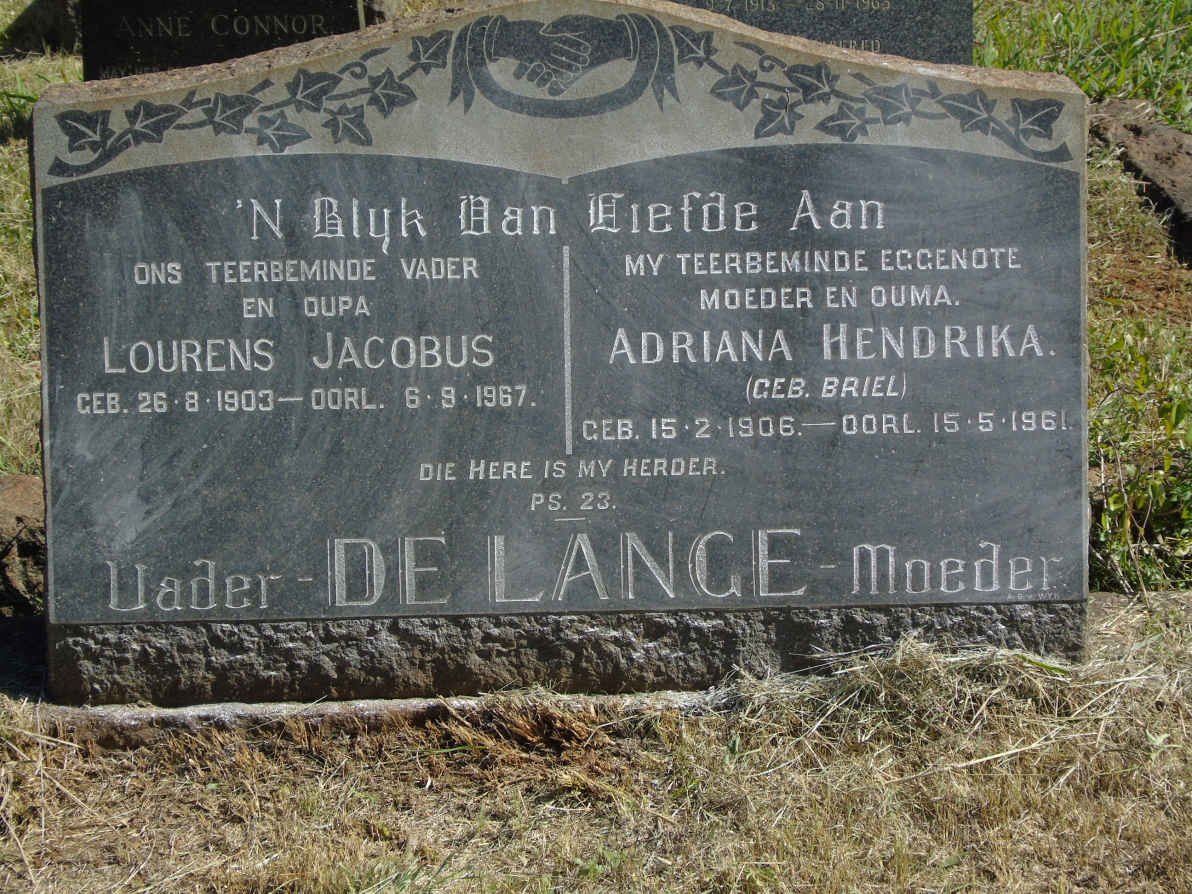 LANGE Lourens Jacobus, de 1903-1967 &amp; Adriana Hendrika BRIEL 1906-1961