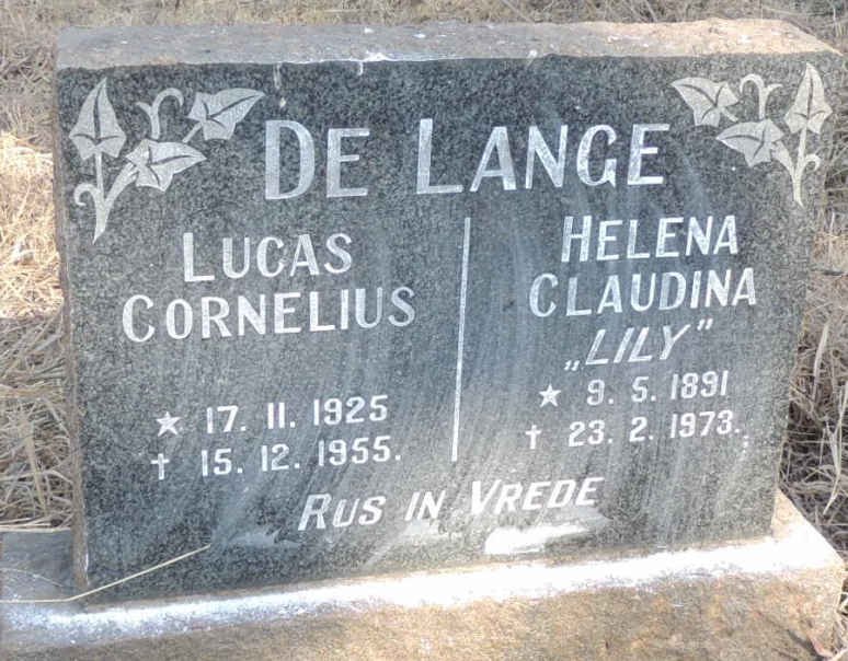 LANGE Lucas Cornelius, de 1925-1955 & Helena Claudina 1891-1973