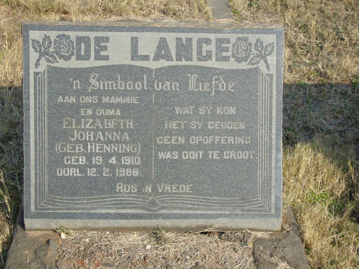 LANGE Elizabeth Johanna, de nee HENNING 1910-1986