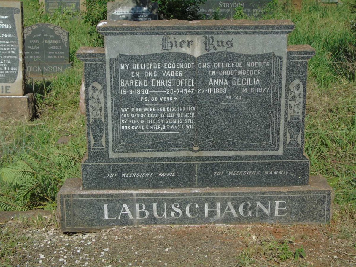 LABUSCHAGNE Barend Christoffel 1890-1947 & Anna Cecilia 1898-1977