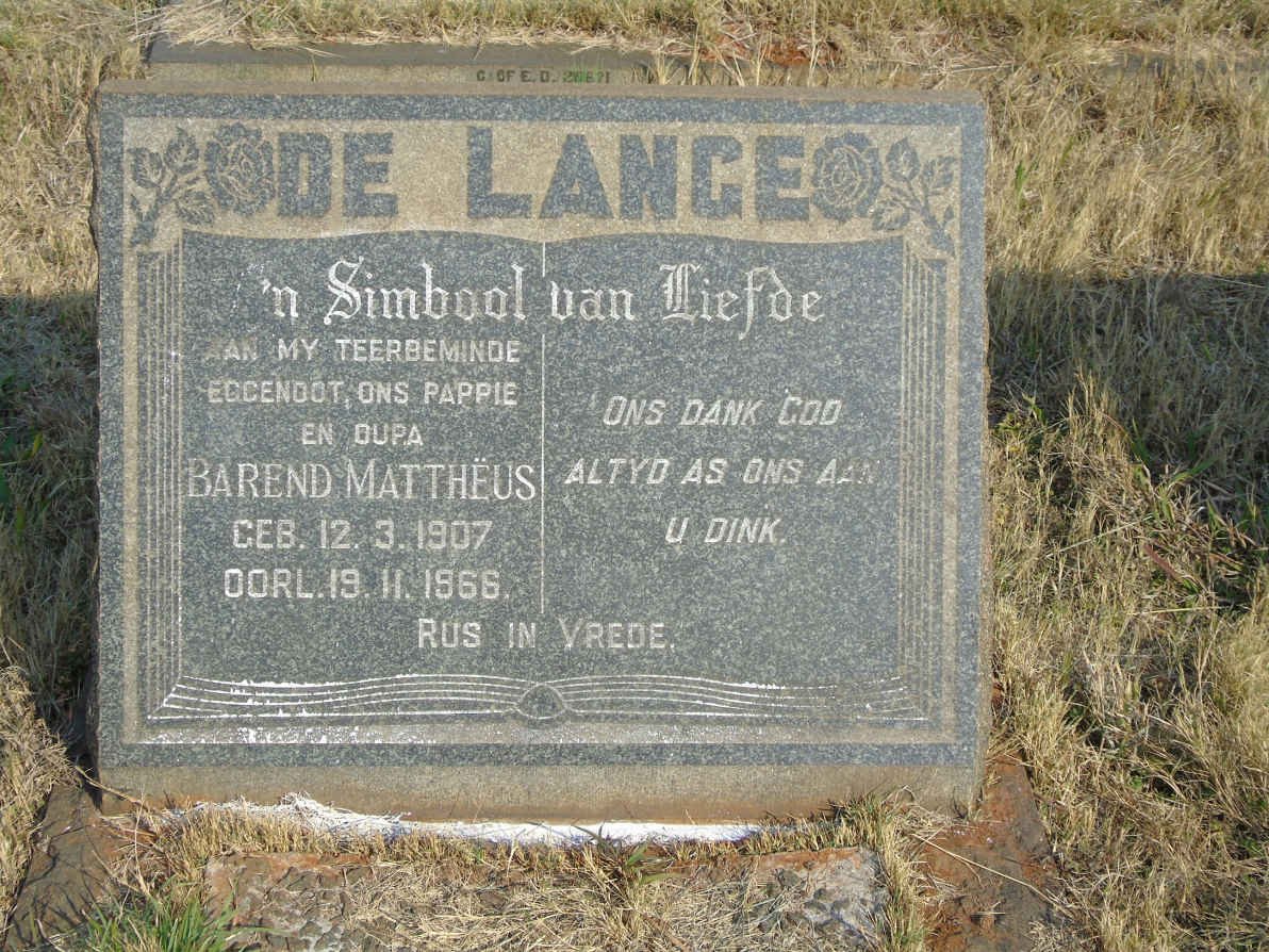 LANGE Barend Mattheus, de 1907-1966