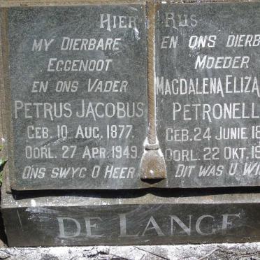LANGE Petrus Jacobus, de 1877-1949 & Magdalena Elizabeth Petronella 1882-1969 