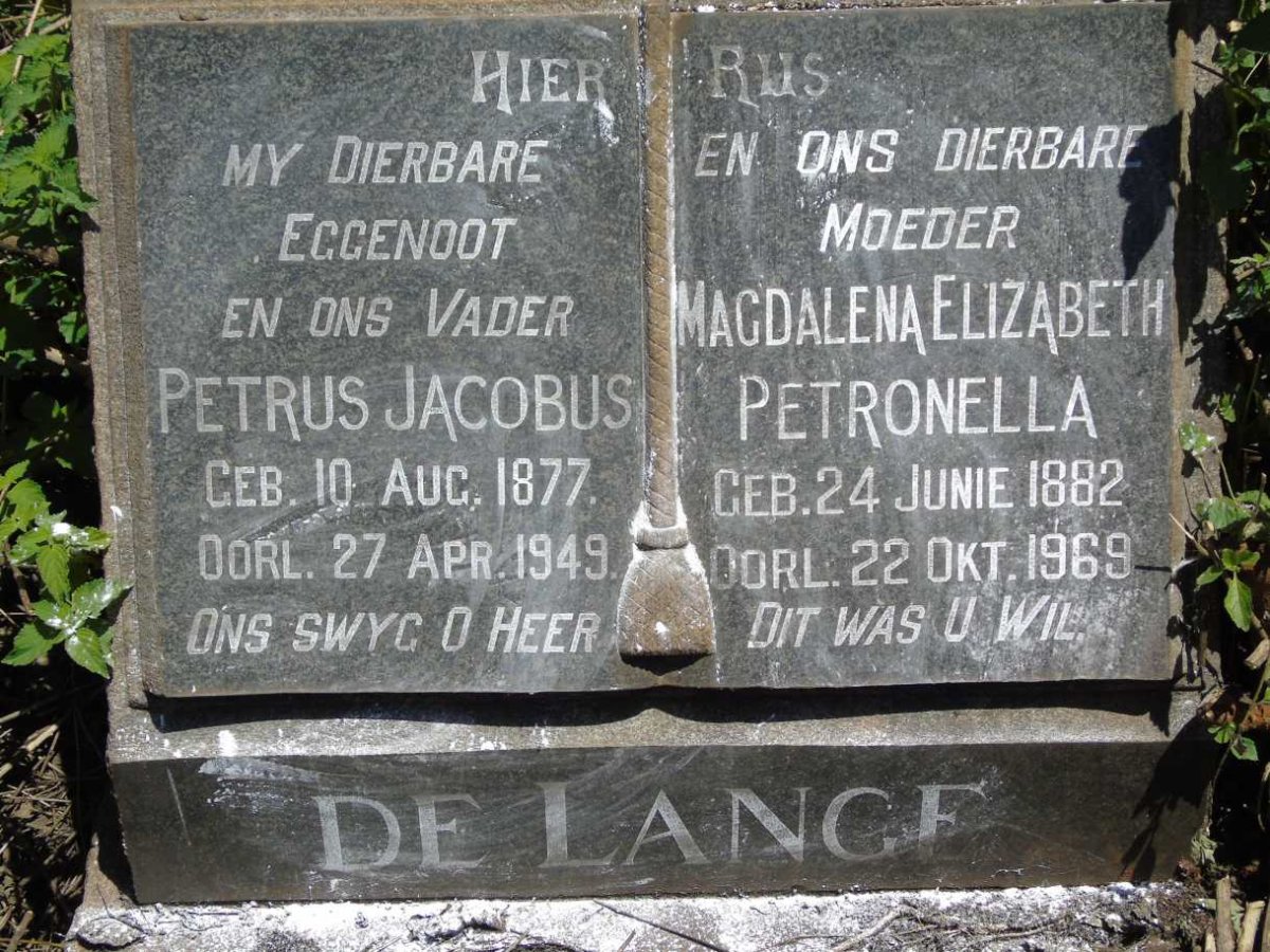 LANGE Petrus Jacobus, de 1877-1949 & Magdalena Elizabeth Petronella 1882-1969 