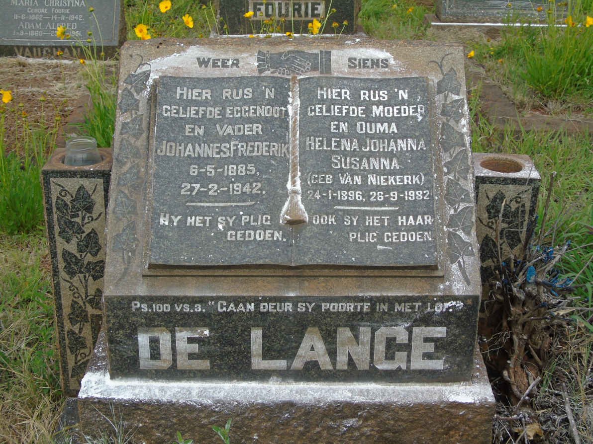 LANGE Johannes Frederik, de 1885-1942 &amp; Helena Johanna Susanna VAN NIEKERK 1896-1982