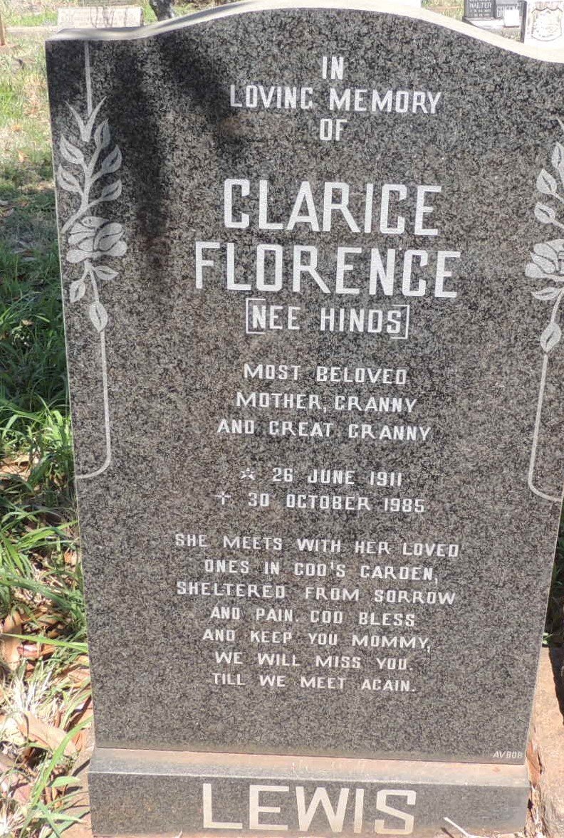 LEWIS Clarice Florence nee HINDS 1911-1985