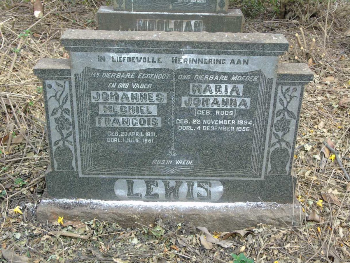 LEWIS Johannes Mechiel Francois 1891-1951 & Maria Johanna ROOS 1894-1956