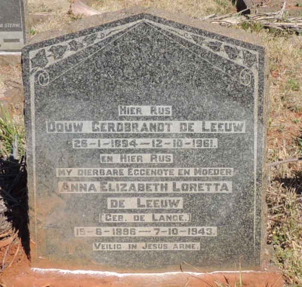 LEEUW Douw Gerdbrandt, de 1894-1961 &amp; Anna Elizabeth Loretta DE LANGE 1896-1943