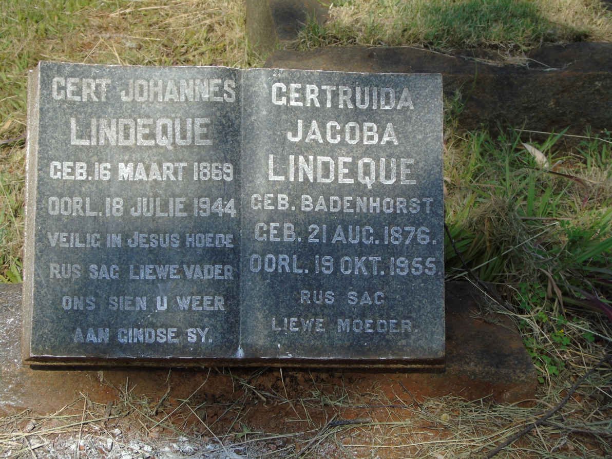 LINDEQUE Gert Johannes 1869-1944 &amp; Gertruida Jacoba BADENHORST 1876-1955