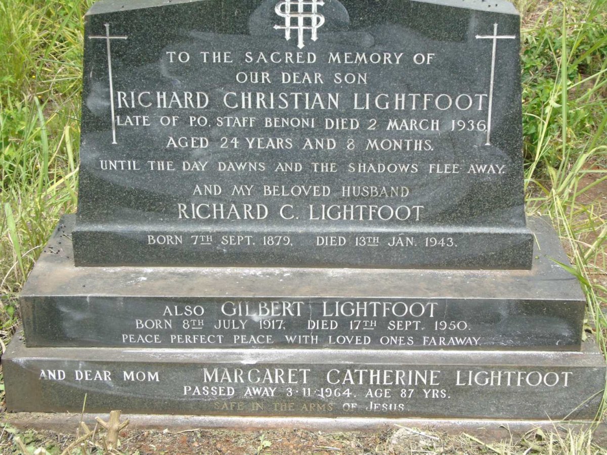 LIGHTFOOT Richard C. 1879-1943 & Margaret Catherine -1964 :: LIGHTFOOT Gilbert 1917-1950 :: LIGHTFOOT Richard Christiaan -1936 