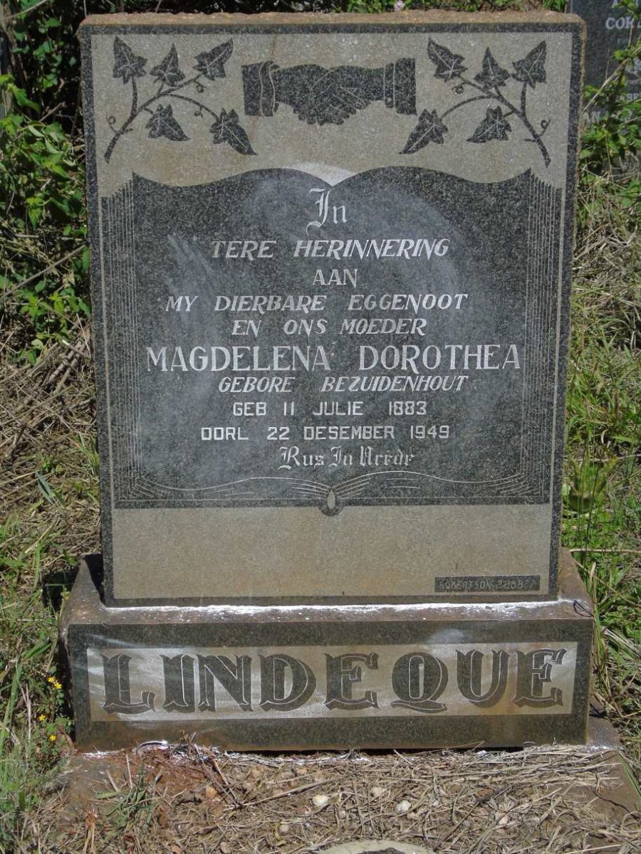 LINDEQUE Magdalena Dorothea nee BEZUIDENHOUT 1883-1949
