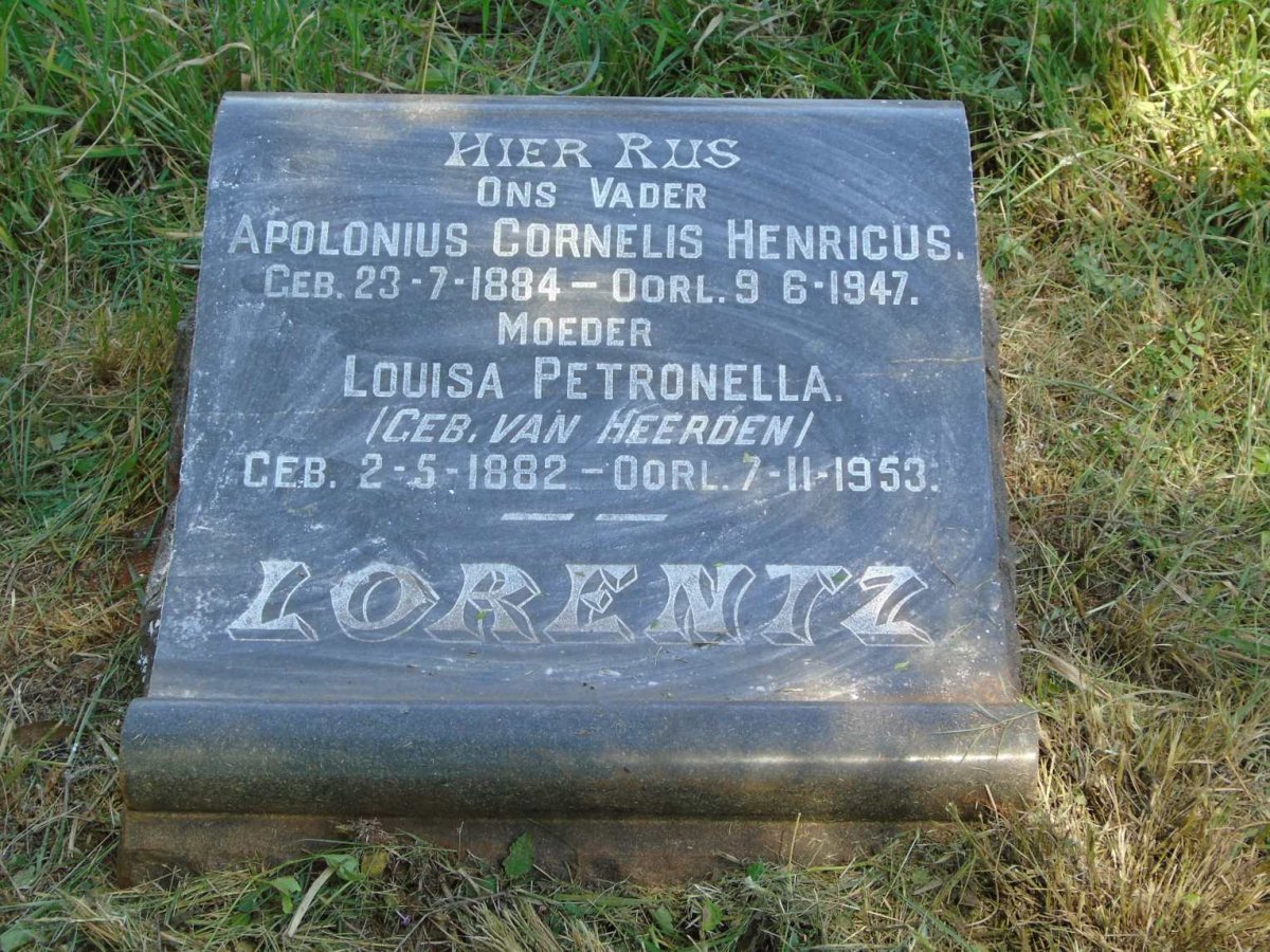 LORENTZ Apolonius Cornelis Henricus 1884-1947 & Louisa Petronella VAN HEERDEN 1882-1953