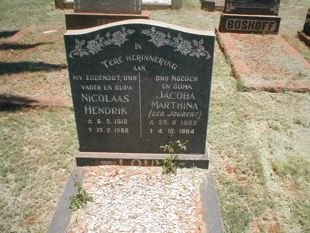 LOUW Nicolaas Hendrik 1916-1982 &amp; Jacoba Mathina JOUBERT 1922-1984