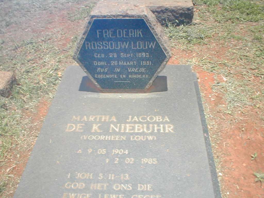 LOUW Frederik Rossouw 1893-1951 :: DE K. NIEBUHR Martha Jacoba voorheen LOUW 1904-1985