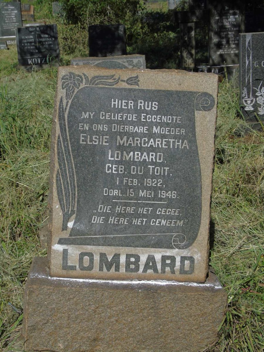 LOMBARD Elsie Margaretha nee DU TOIT 1922-1946