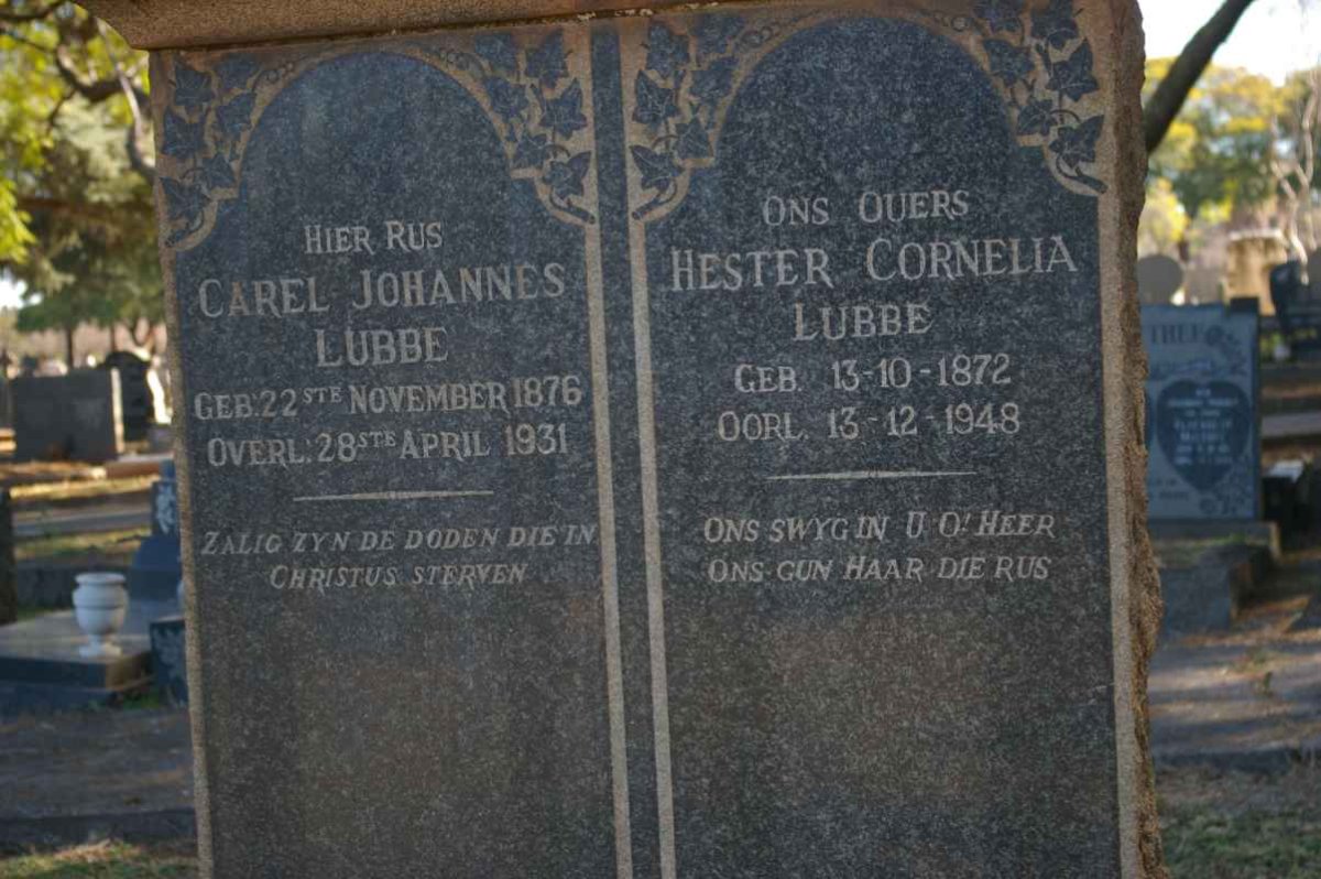 LUBBE Carel Johannes 1876-1931 &amp; Hester Cornelia 1872-1948