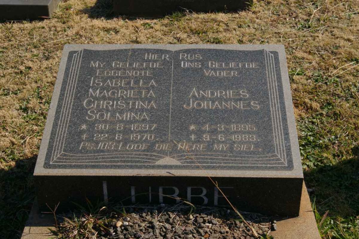 LUBBE Andries Johannes 1895-1983 &amp; Isabella Magrieta Christina Solmina 1897-1970