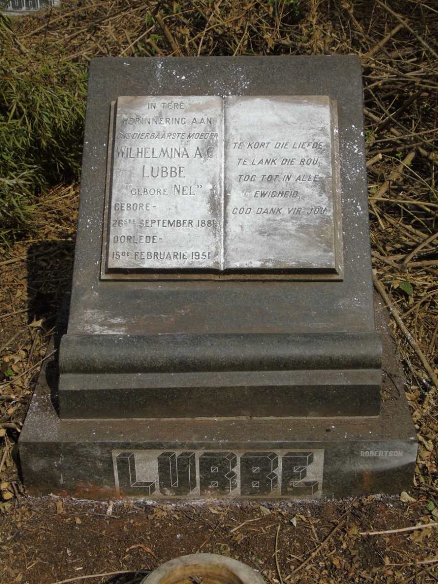 LUBBE Wilhelmina A.C. nee NEL 1881-1951