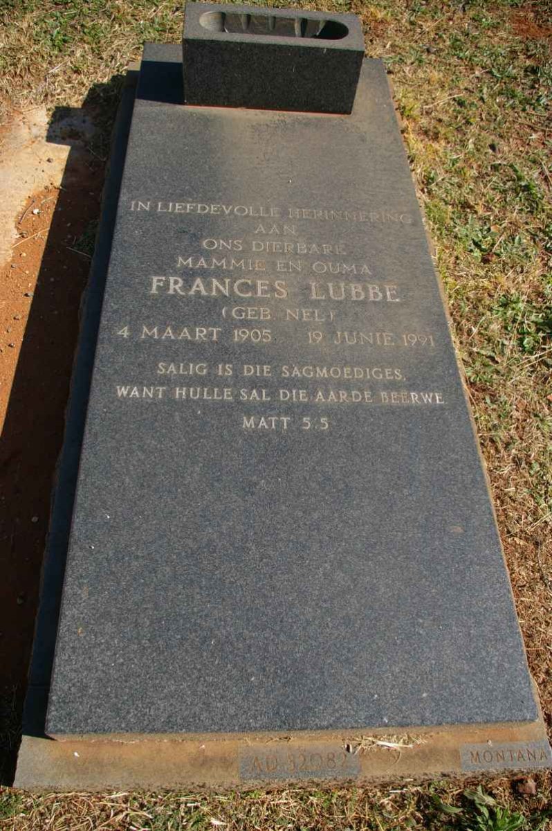 LUBBE Frances nee NEL 1905-1991