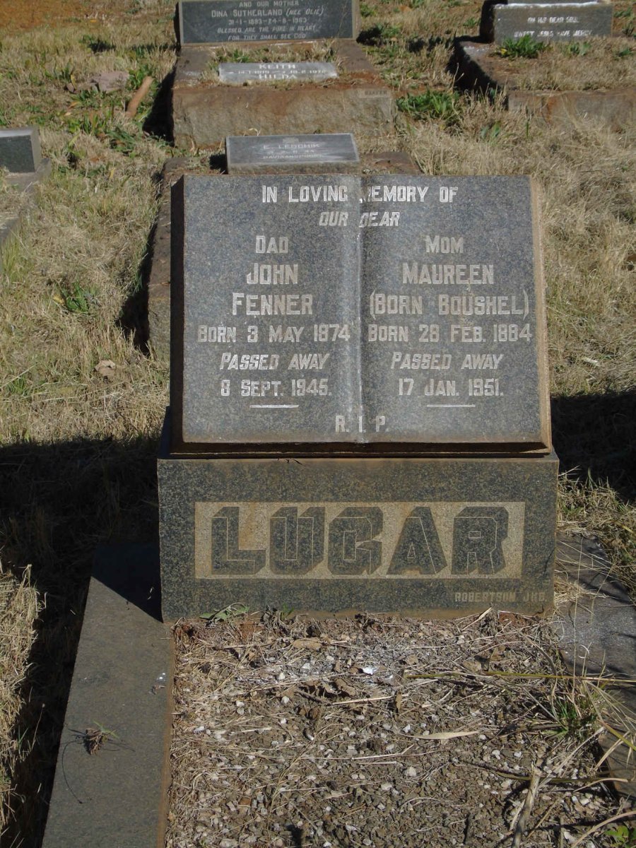 LUGAR John Fenner 1874-1945 &amp; Maureen BOUSHEL 1884-1951