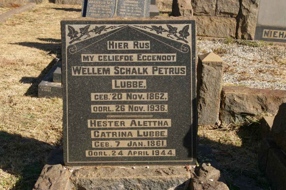 LUBBE Wellem Schalk Petrus 1862-1936 &amp; Hester Alettha Catrina 1861-1944