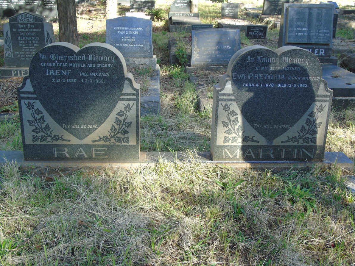 MARTIN Eva Pretoria nee MAXTED 1878-1963 :: RAE Irene nee MAXSTED 1880-1962