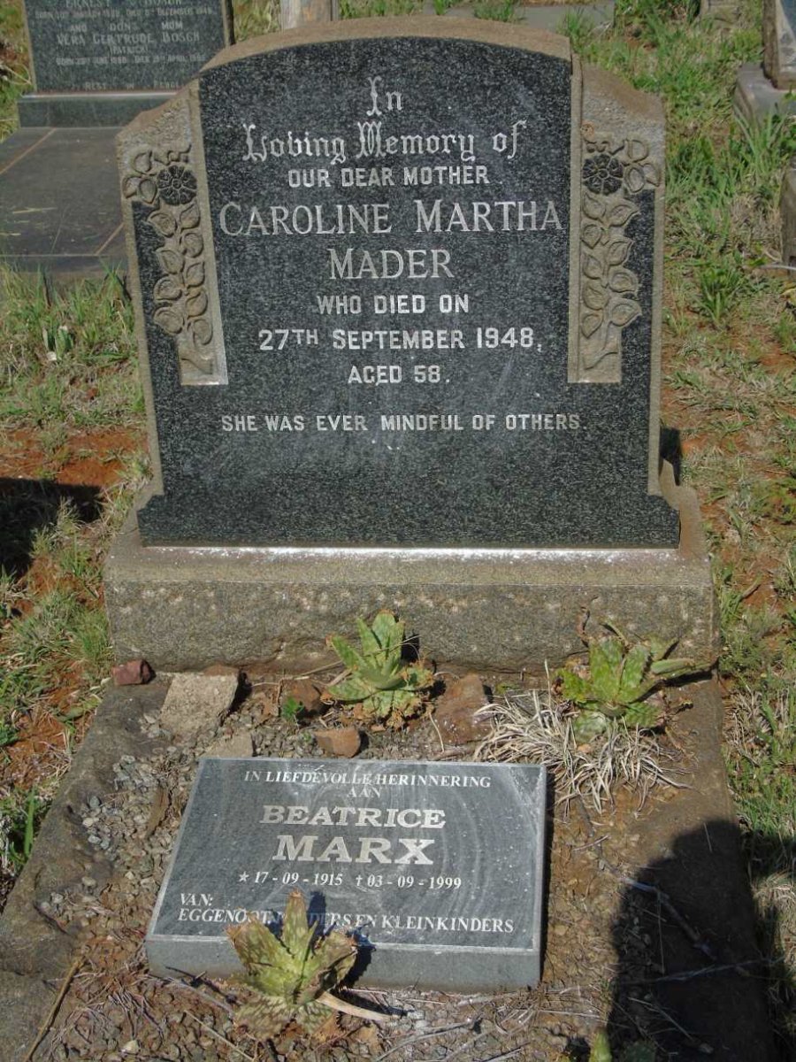 MADER Caroline Martha -1948 :: MARX Beatrice 1915-1999