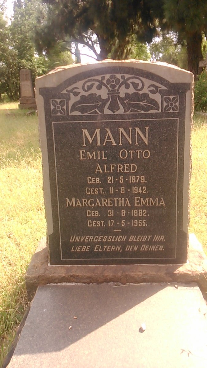 MANN Emil Otto Alfred 1879-1942 &amp; Margaretha Emma 1882-1955