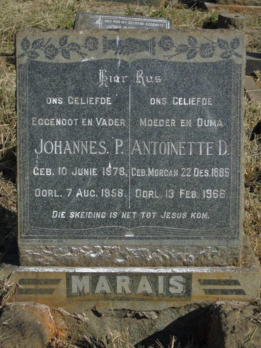 MARAIS Johannes P. 1878-1958 & Antoinette D. MORGAN 1885-1966
