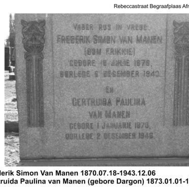 MANEN Frederik Simon, van 1870-1943 &amp; Gertruida Paulina 1873-1946