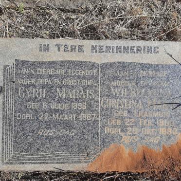 MARAIS Cyril 1896-1967 &amp; Wilhelmina Christina ERASMUS 1900-1983
