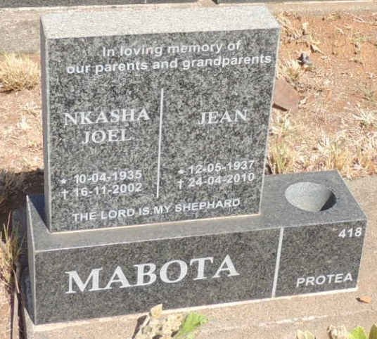 MABOTA Nkasha Joel 1935-2002 & Jean 1937-2010