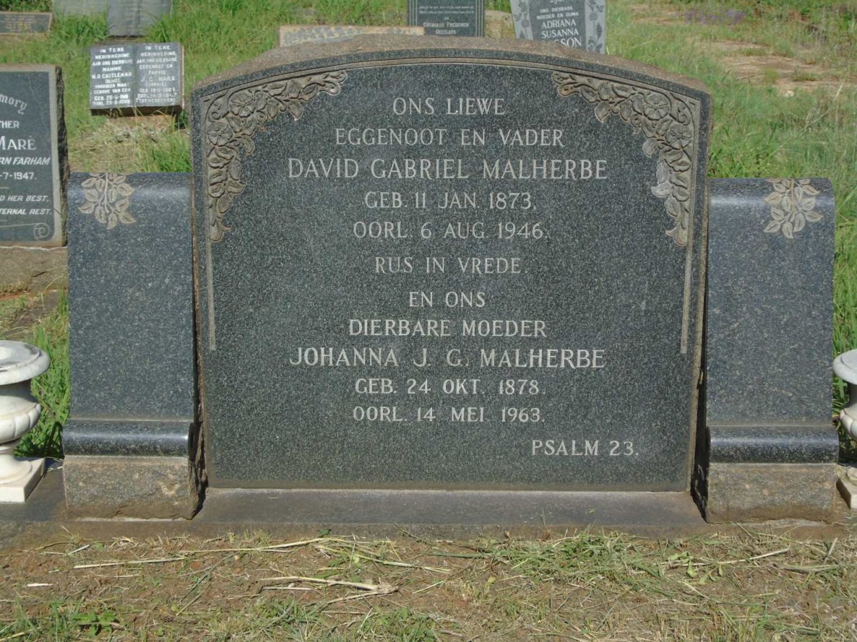 MALHERBE David Gabriel 1873-1946 & Johanna J.G. 1878-1963
