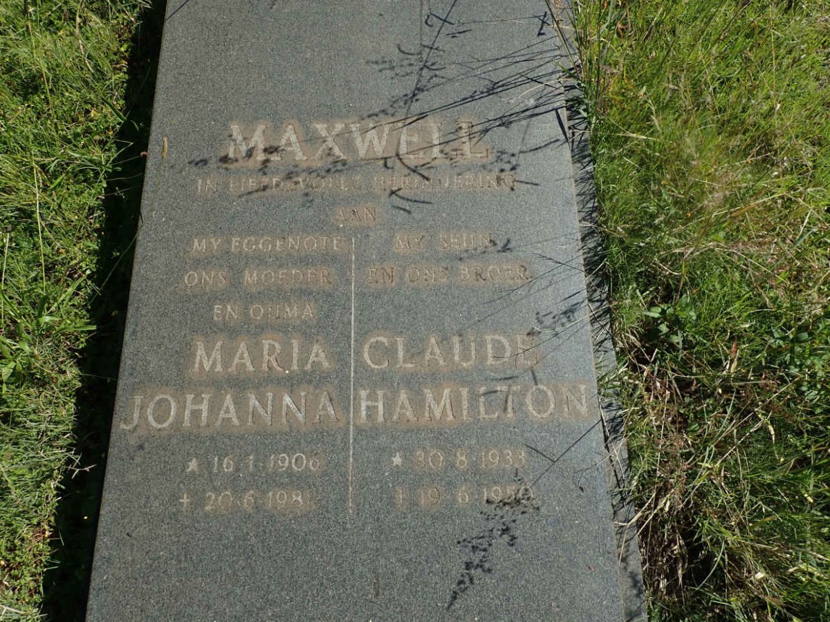 MAXWELL Maria Johanna 1906-198? :: MAXWELL Claude Hamilton 1933-1950