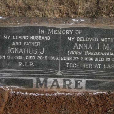 MARE Ignatius J. 1901-1956 & Anna J.M. BREDENKAMP 1906-1970