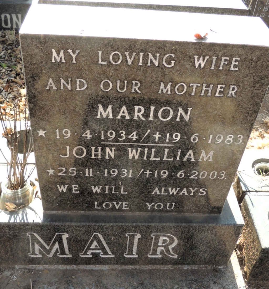 MAIR John William 1931-2003 & Marion 1934-1983